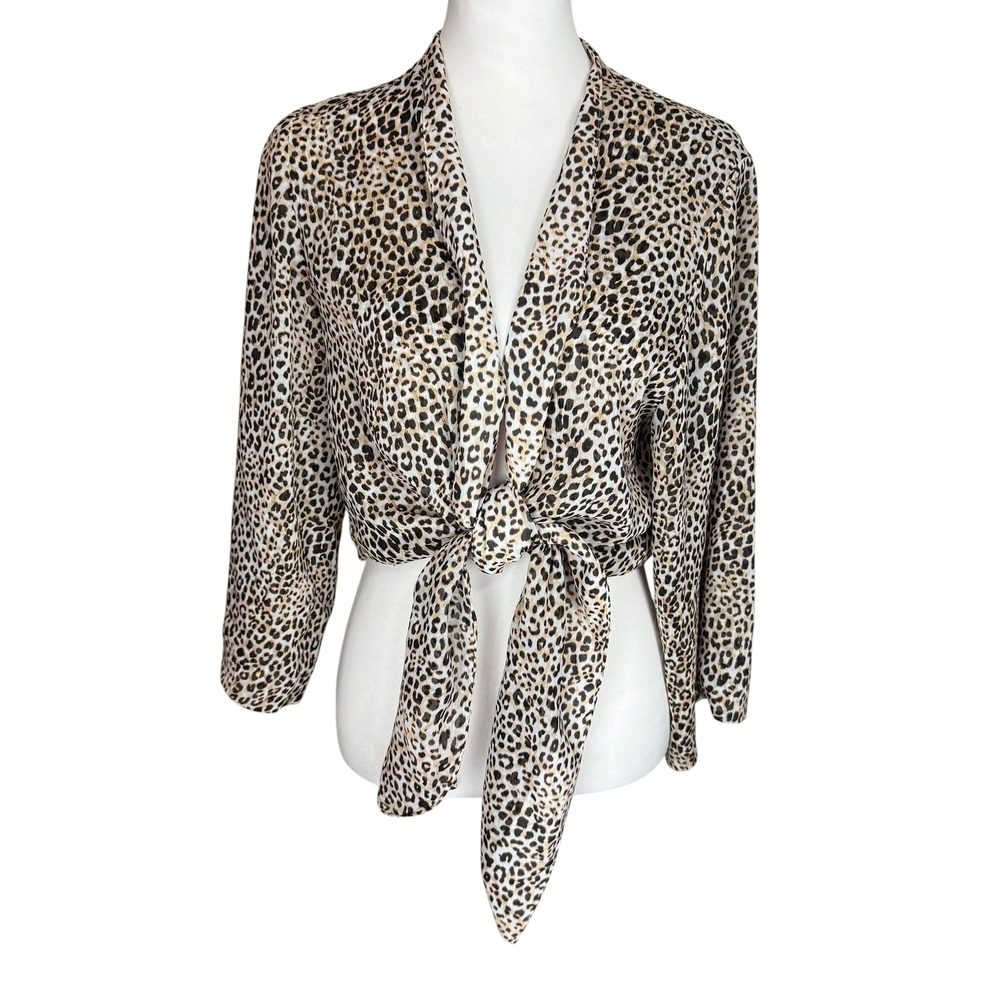 Chico's Leopard Print Tie Front Kimono Wrap Top Metallic Accents Size Small